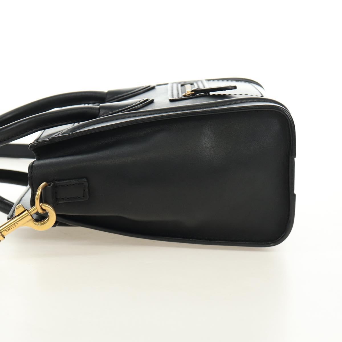 CELINE Luggage Nano Hand Bag Leather 2way Black Gold Auth 187156SAM