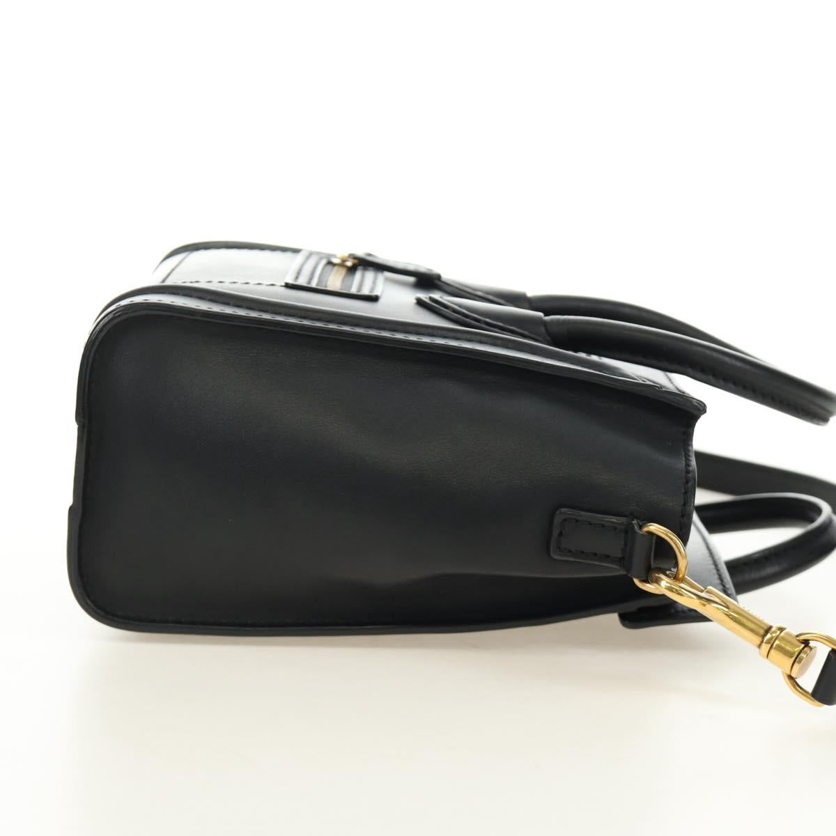 CELINE Luggage Nano Hand Bag Leather 2way Black Gold Auth 187156SAM