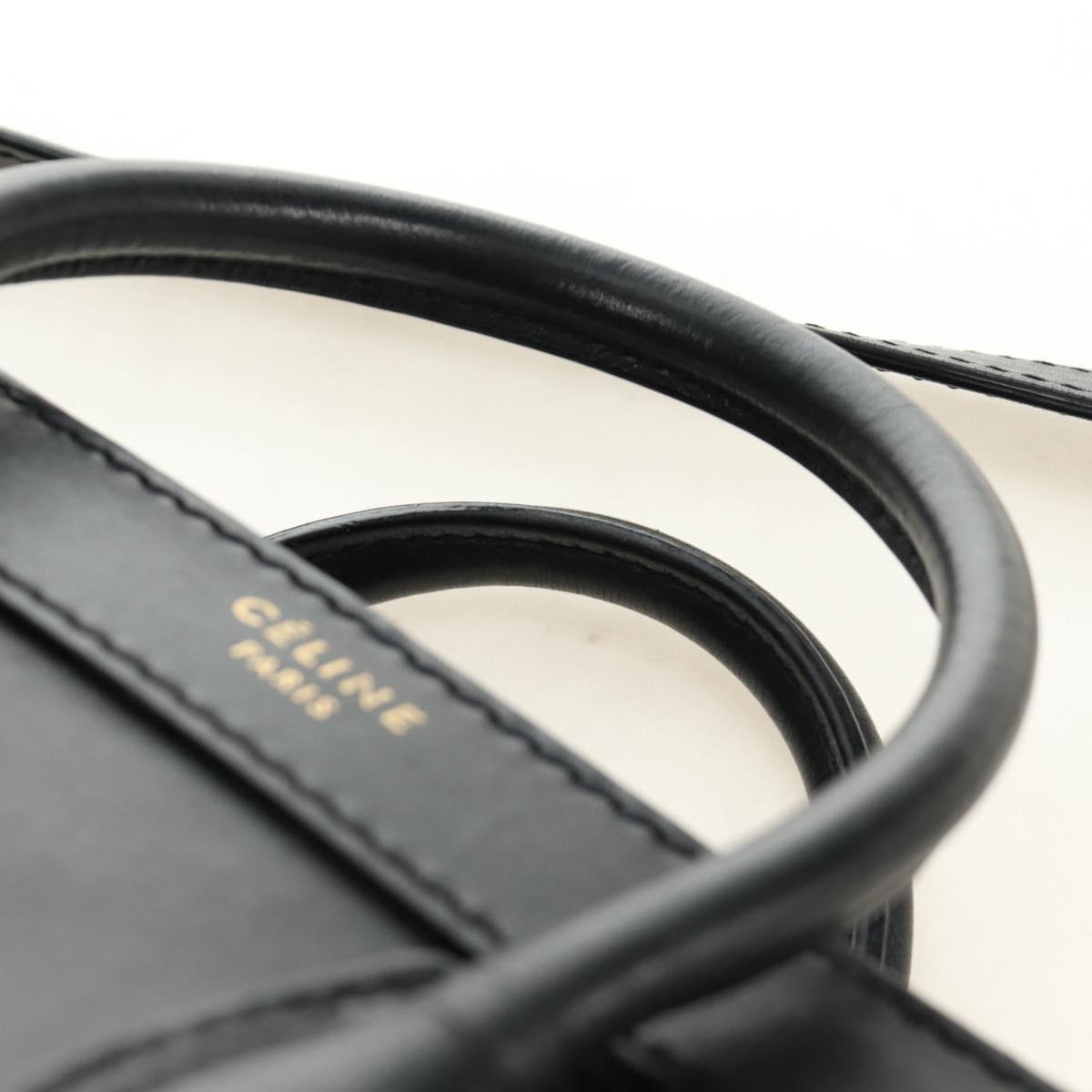 CELINE Luggage Nano Hand Bag Leather 2way Black Gold Auth 187156SAM