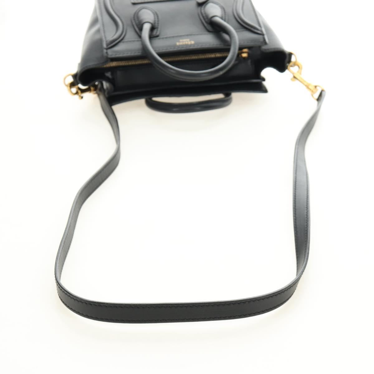 CELINE Luggage Nano Hand Bag Leather 2way Black Gold Auth 187156SAM
