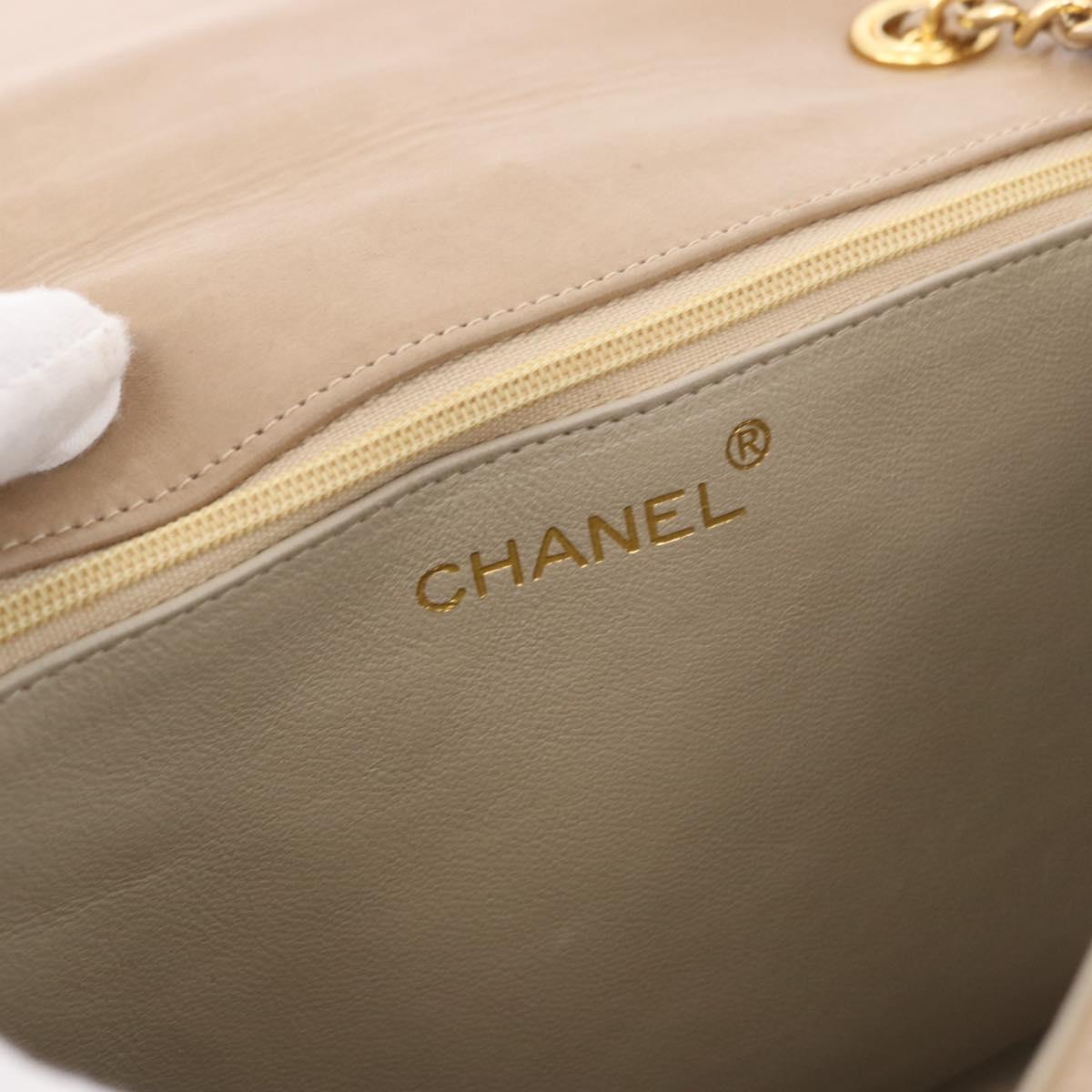 CHANEL Matelasse Chain Shoulder Bag Lamb Skin Beige Gold CC Auth 187157A