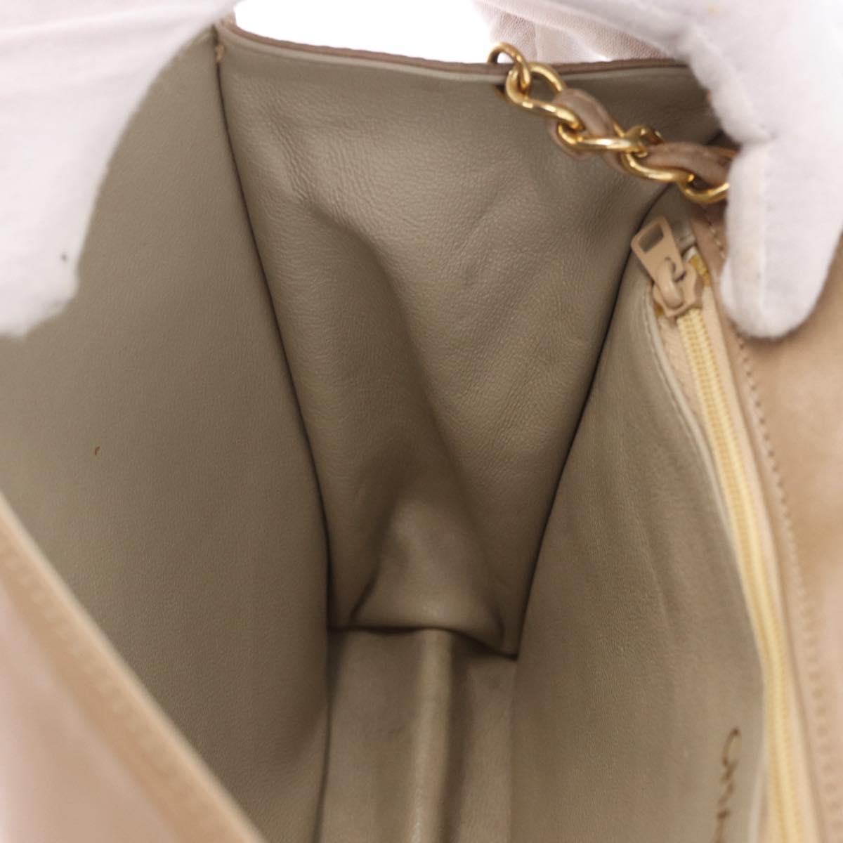 CHANEL Matelasse Chain Shoulder Bag Lamb Skin Beige Gold CC Auth 187157A