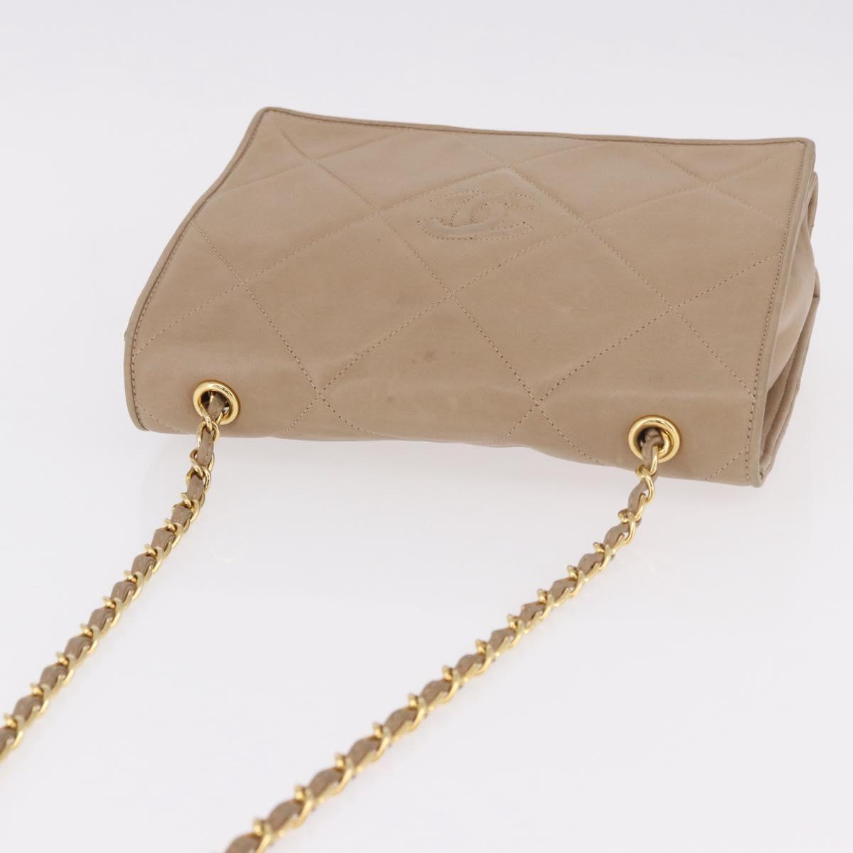 CHANEL Matelasse Chain Shoulder Bag Lamb Skin Beige Gold CC Auth 187157A