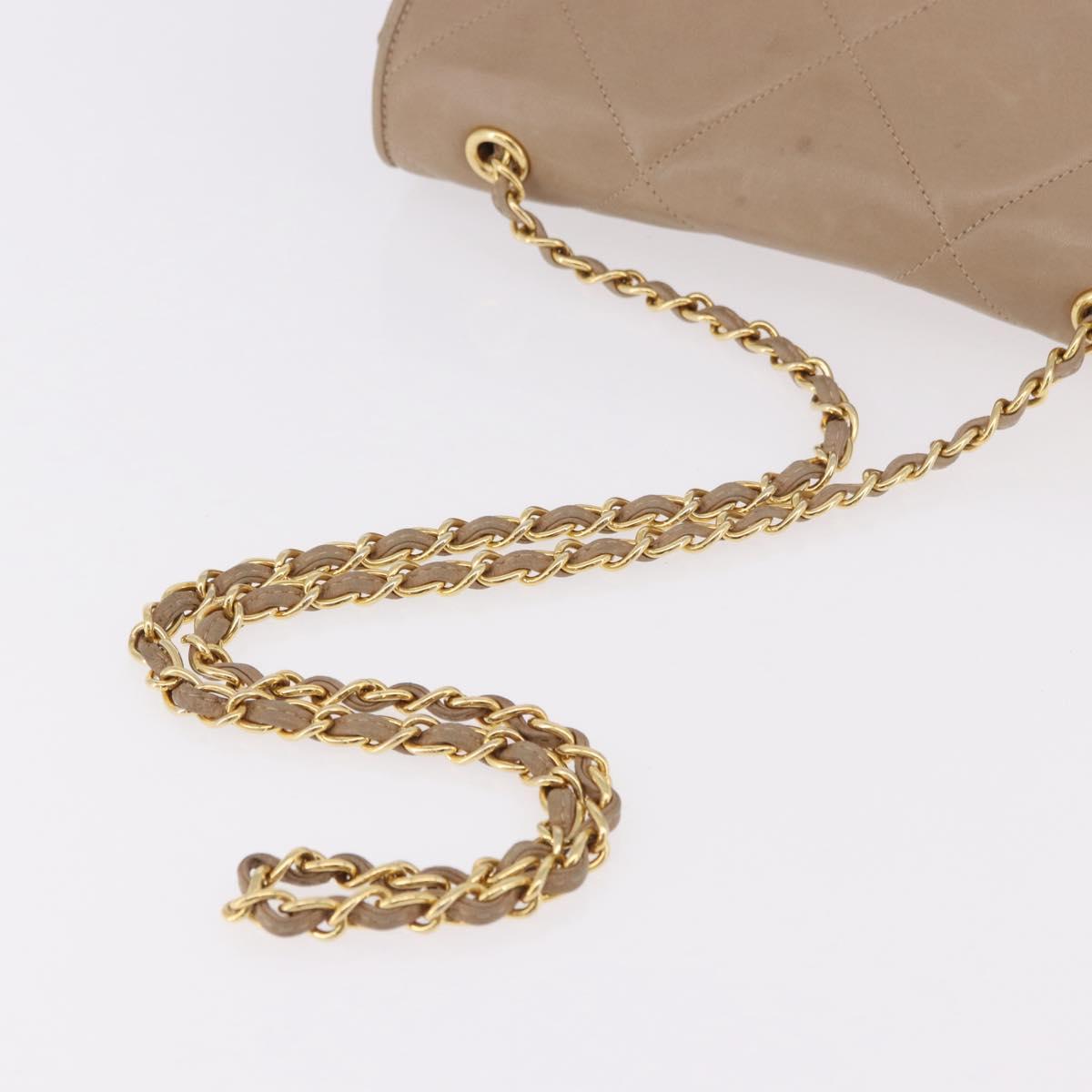 CHANEL Matelasse Chain Shoulder Bag Lamb Skin Beige Gold CC Auth 187157A