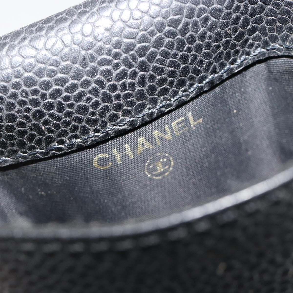 CHANEL Cigarette Case Caviar Skin Black Gold CC Auth 187166