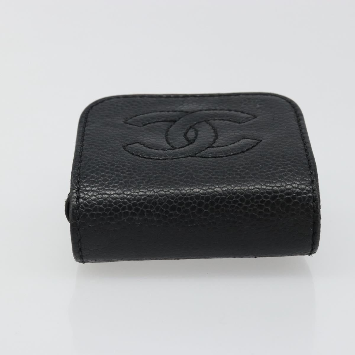 CHANEL Cigarette Case Caviar Skin Black Gold CC Auth 187166