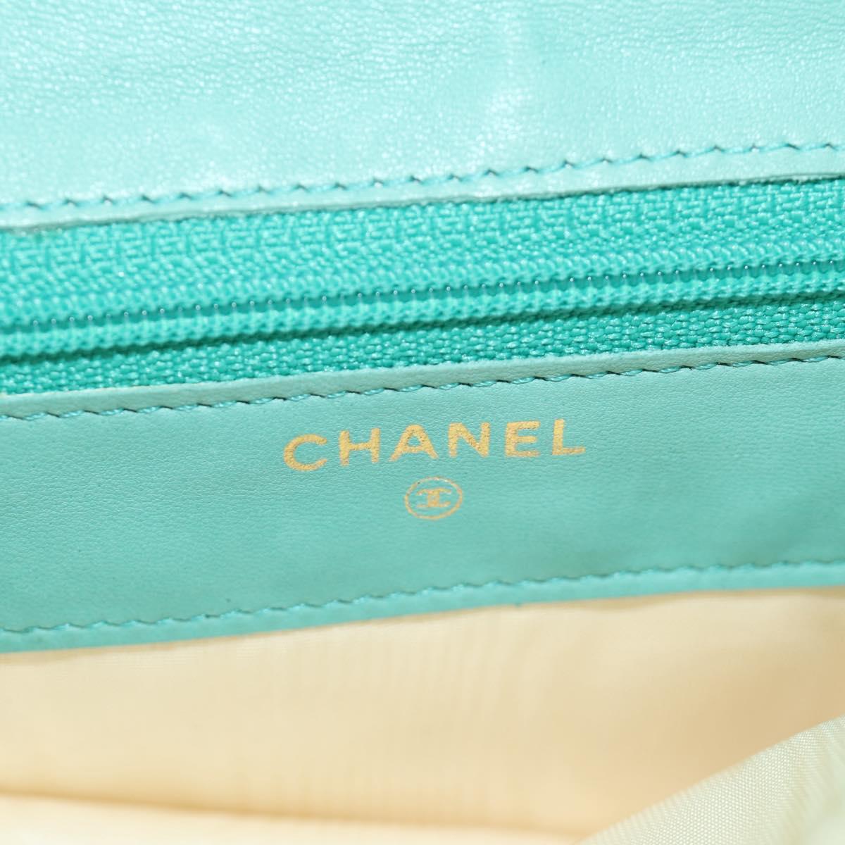 CHANEL Coin Purse Caviar Skin Turquoise Blue Gold CC Auth 187167M