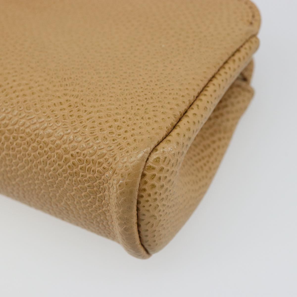 CHANEL Pouch Caviar Skin Beige Gold CC Auth 187168