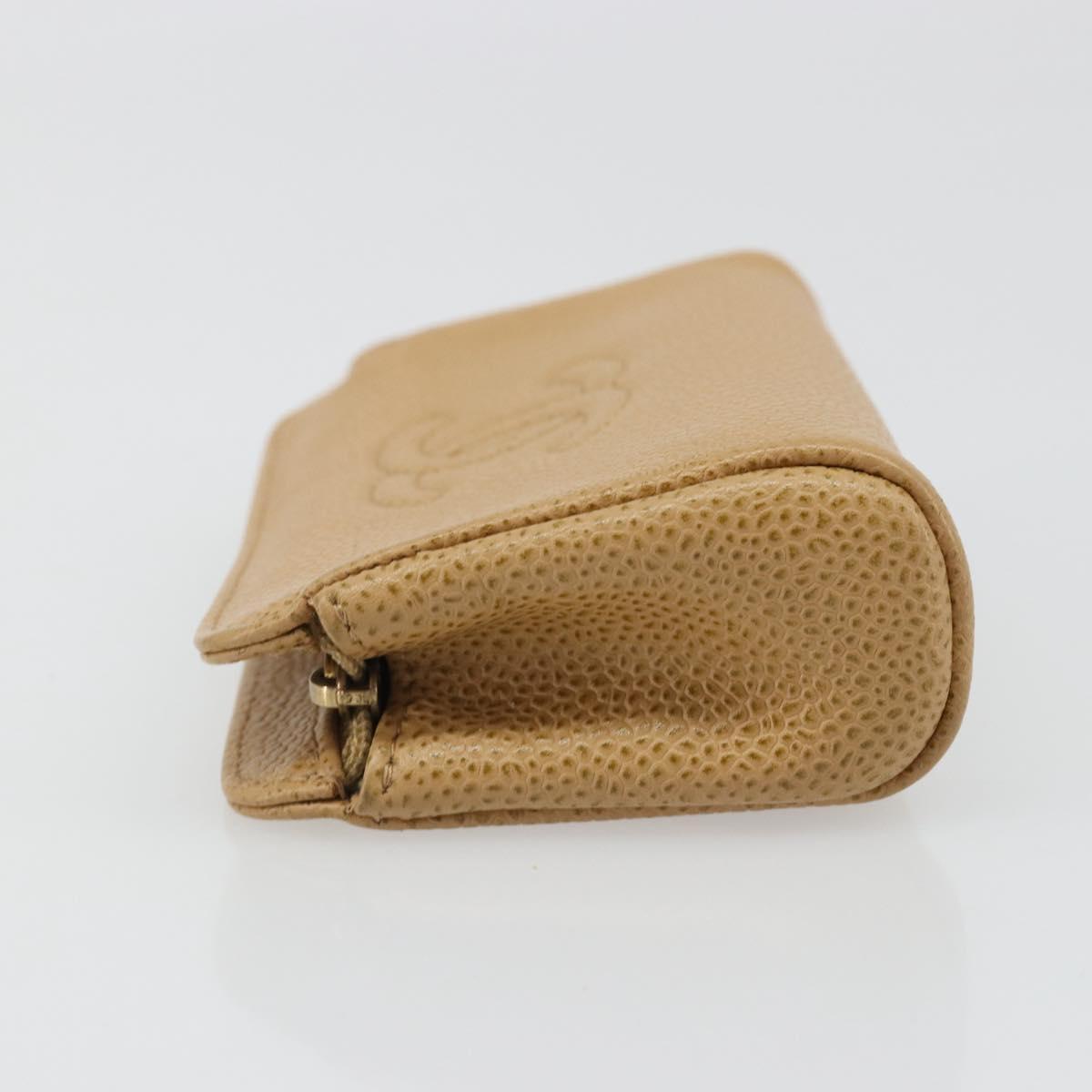 CHANEL Pouch Caviar Skin Beige Gold CC Auth 187168