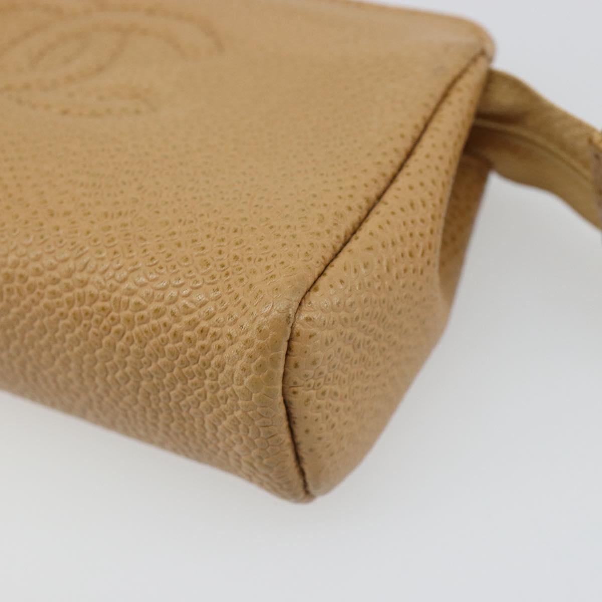 CHANEL Pouch Caviar Skin Beige Gold CC Auth 187168