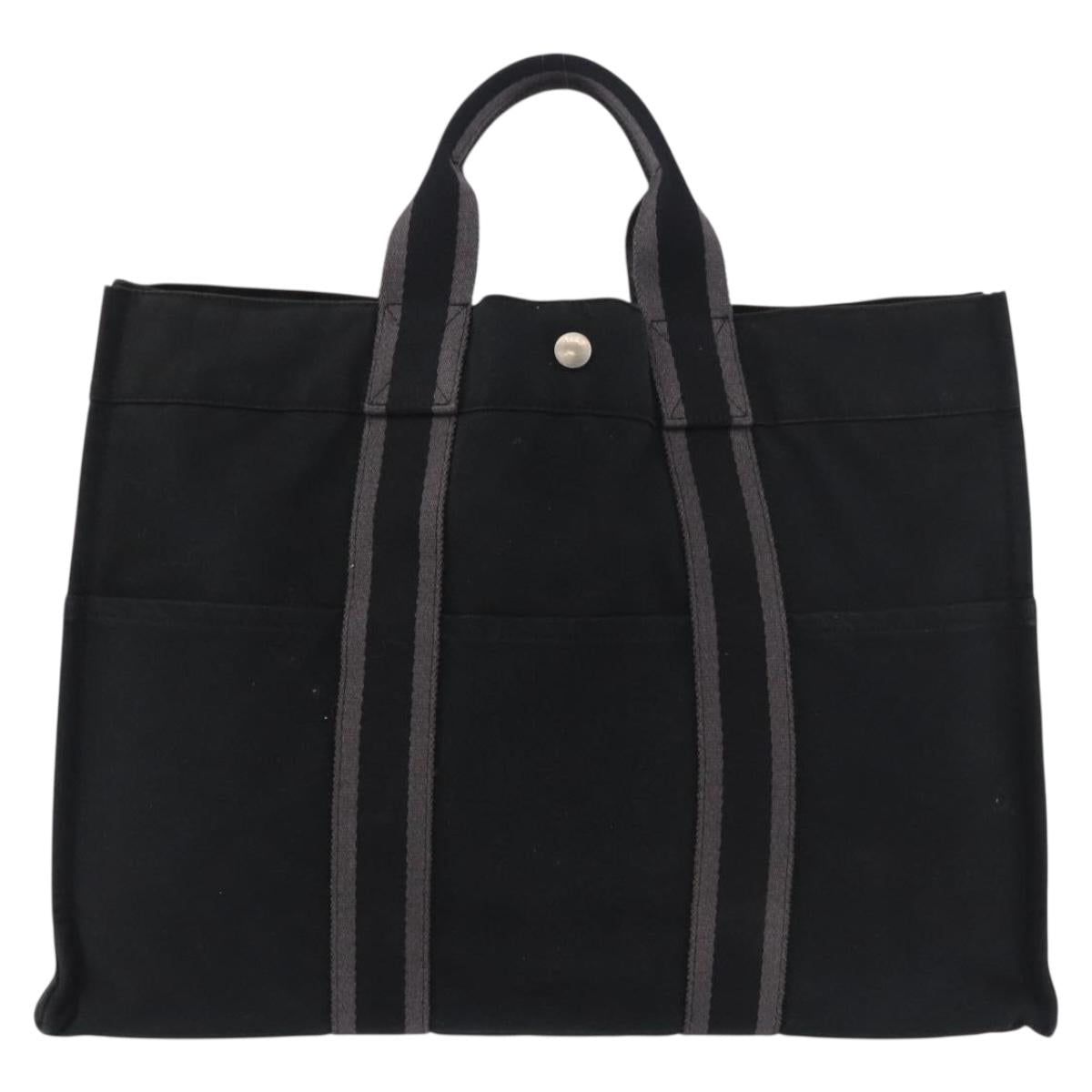 HERMES Fourre Tout MM Tote Bag Cotton Black Silver Auth 187169