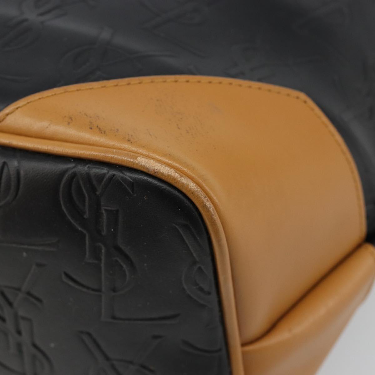 SAINT LAURENT Hand Bag Leather Black Gold Auth 187181