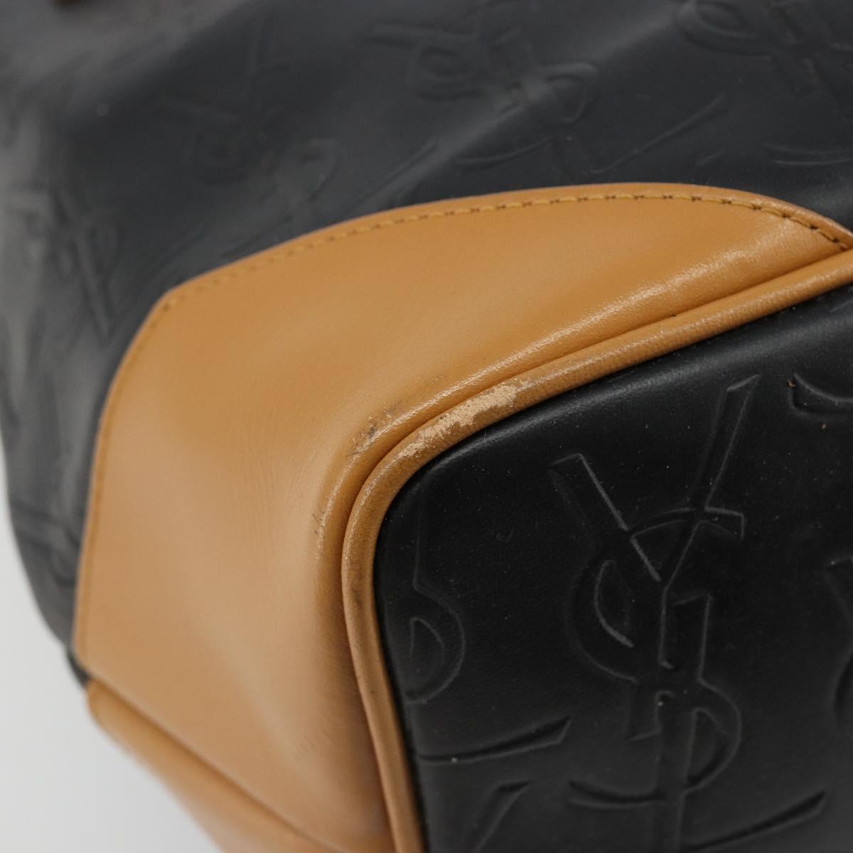SAINT LAURENT Hand Bag Leather Black Gold Auth 187181