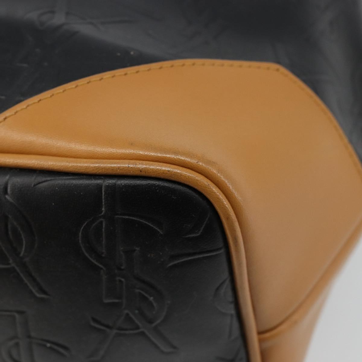 SAINT LAURENT Hand Bag Leather Black Gold Auth 187181