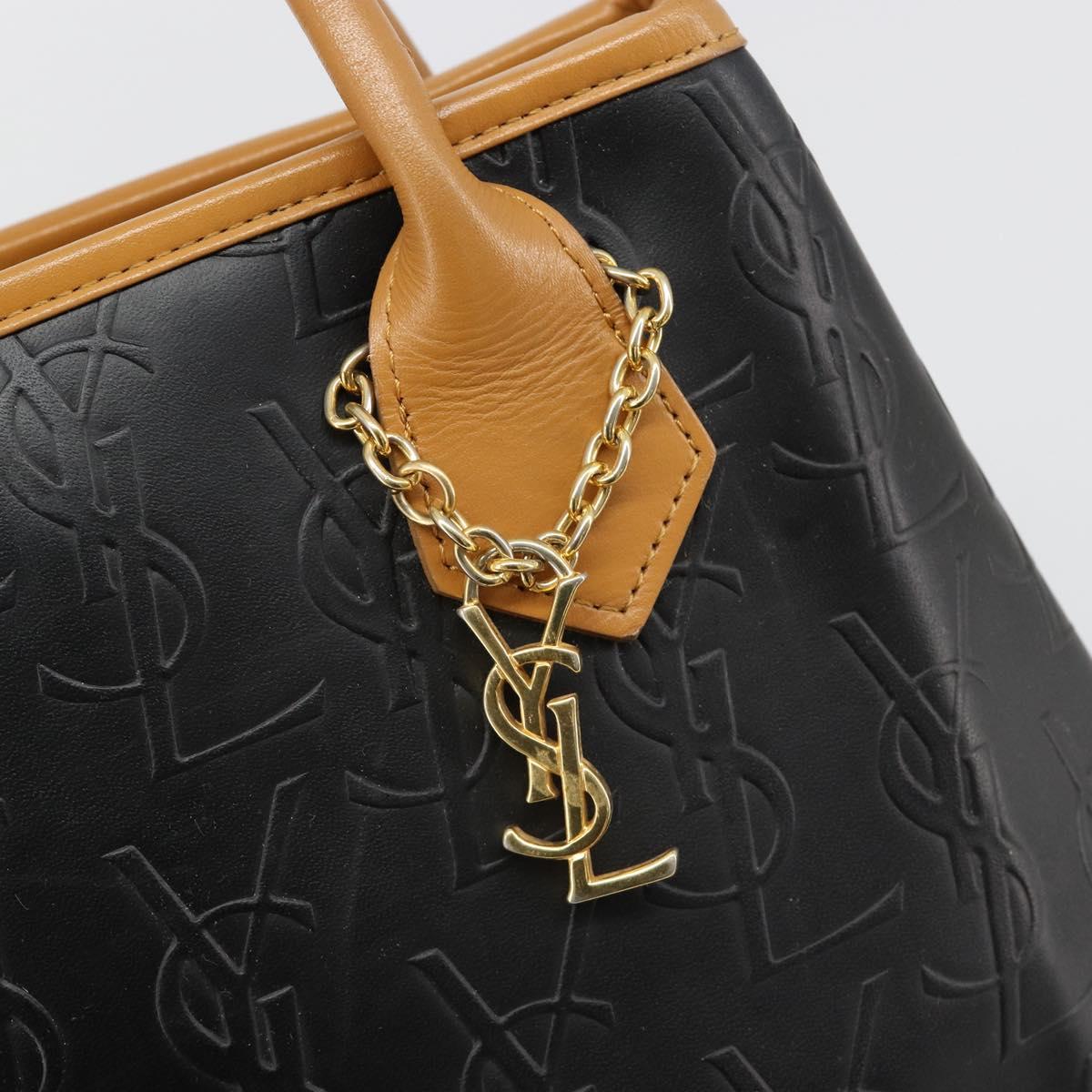 SAINT LAURENT Hand Bag Leather Black Gold Auth 187181