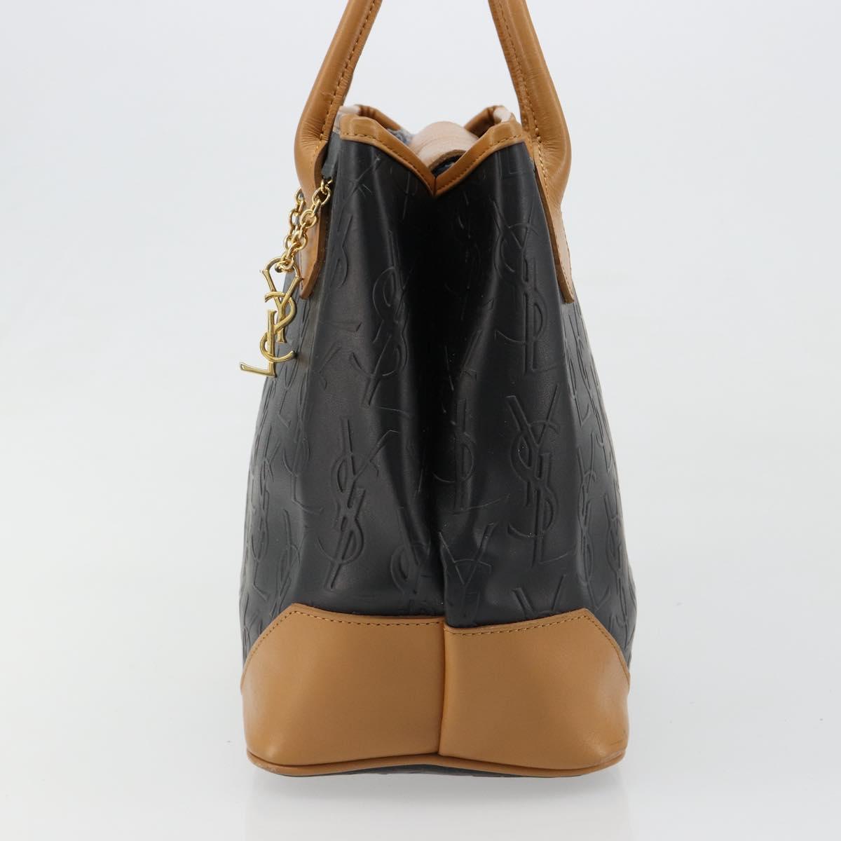 SAINT LAURENT Hand Bag Leather Black Gold Auth 187181
