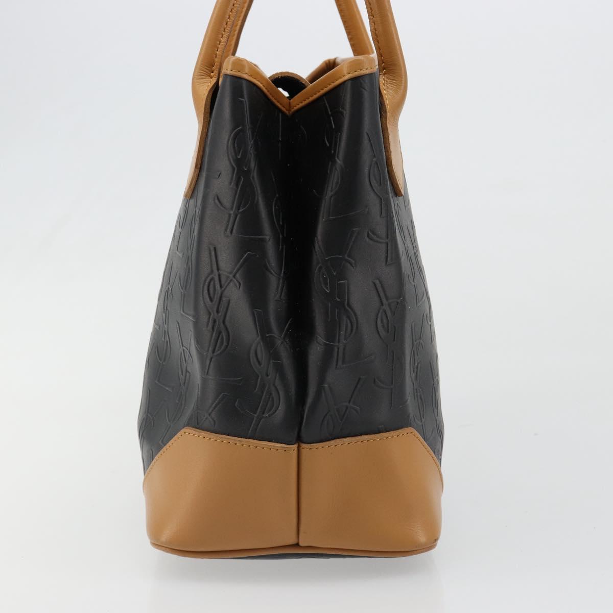 SAINT LAURENT Hand Bag Leather Black Gold Auth 187181