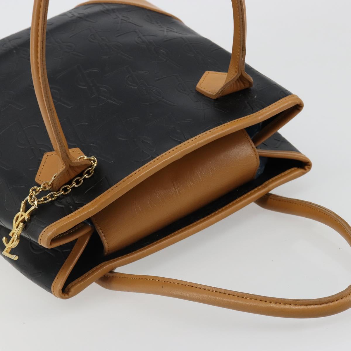 SAINT LAURENT Hand Bag Leather Black Gold Auth 187181