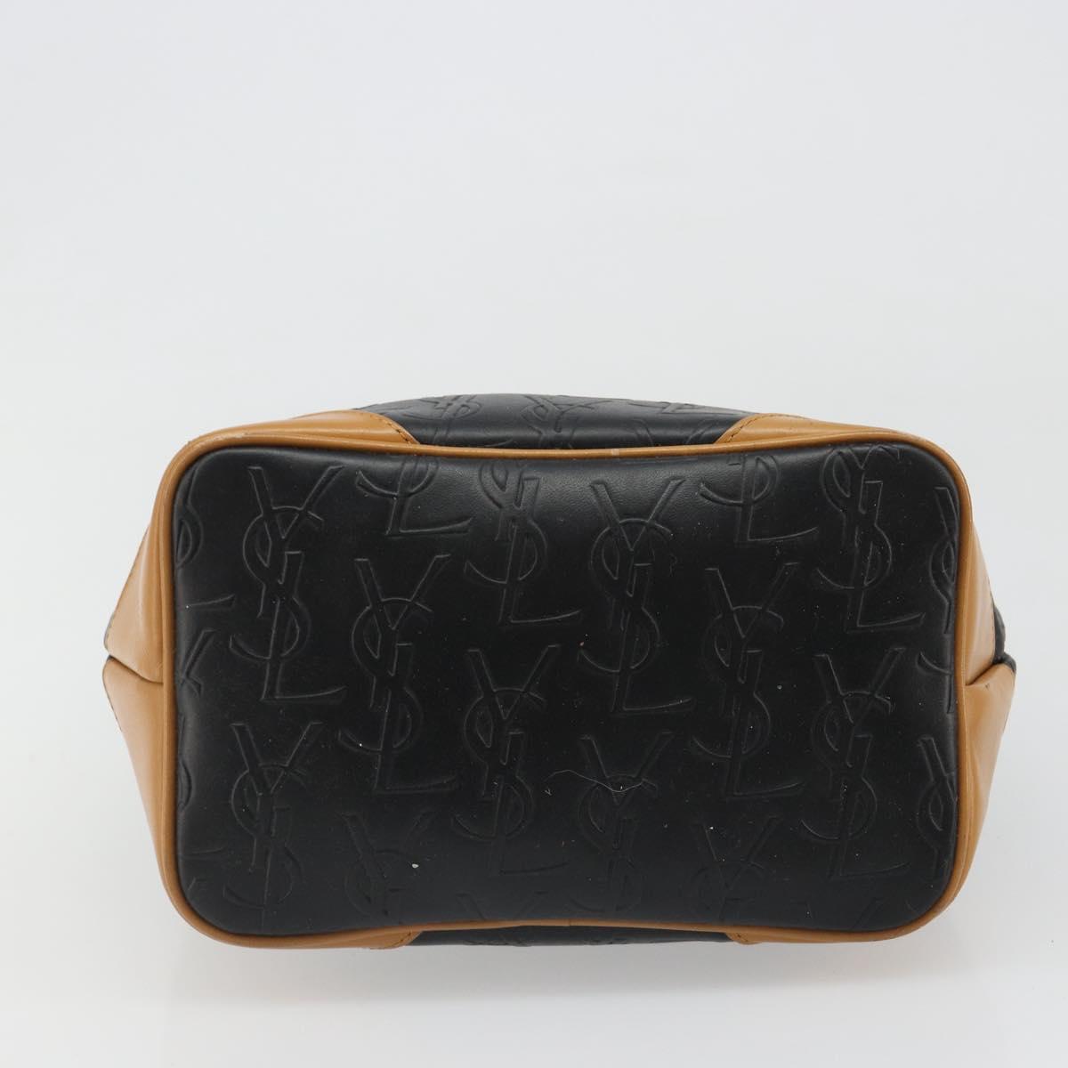 SAINT LAURENT Hand Bag Leather Black Gold Auth 187181