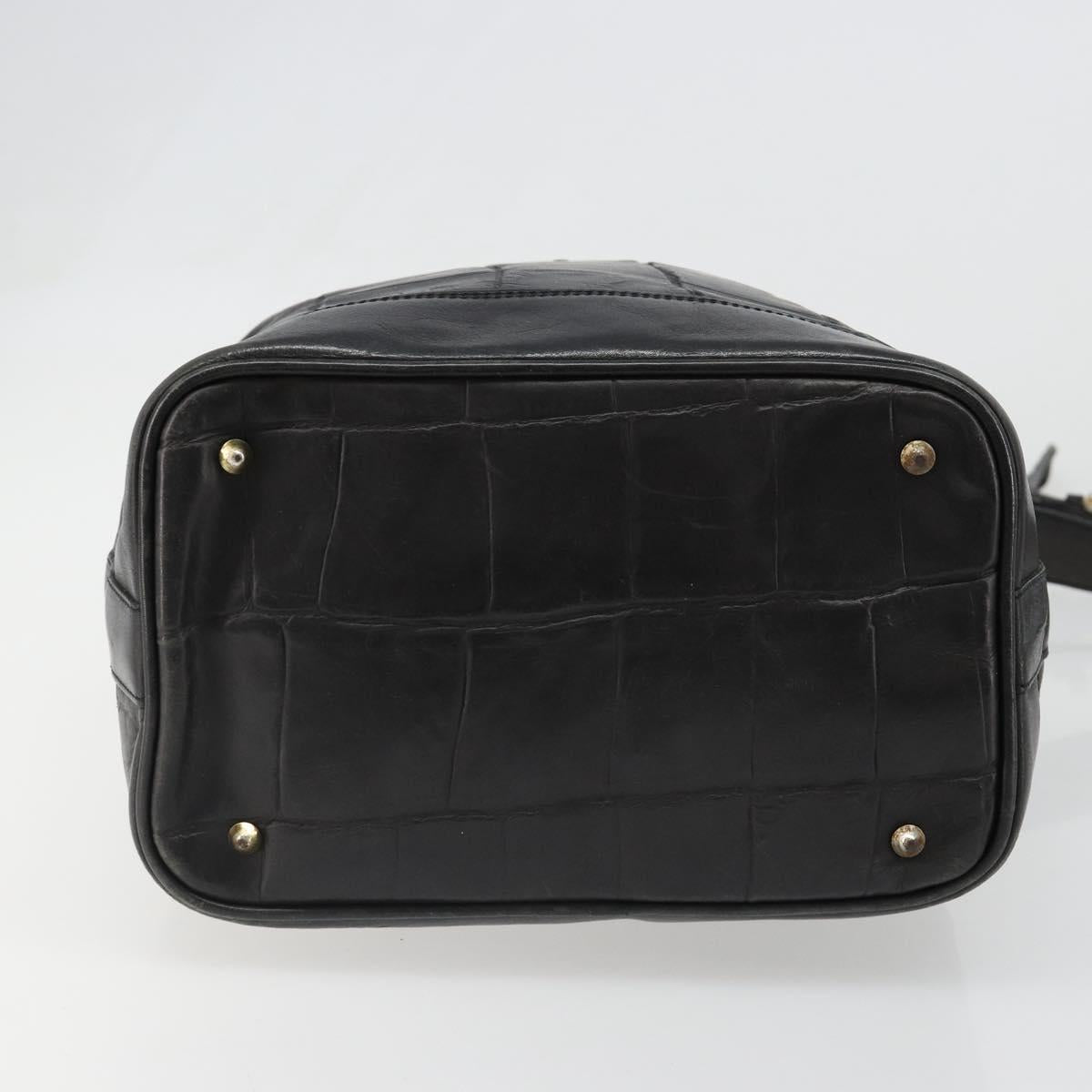 CELINE Purse Shoulder Bag Leather Black Gold Auth 187182
