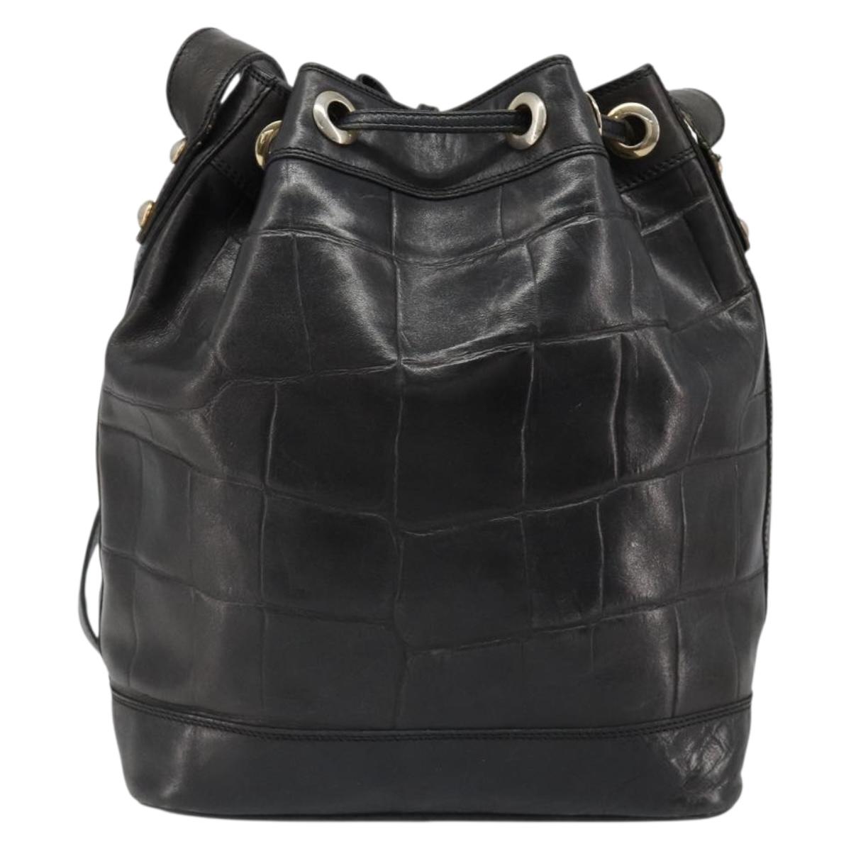 CELINE Purse Shoulder Bag Leather Black Gold Auth 187182