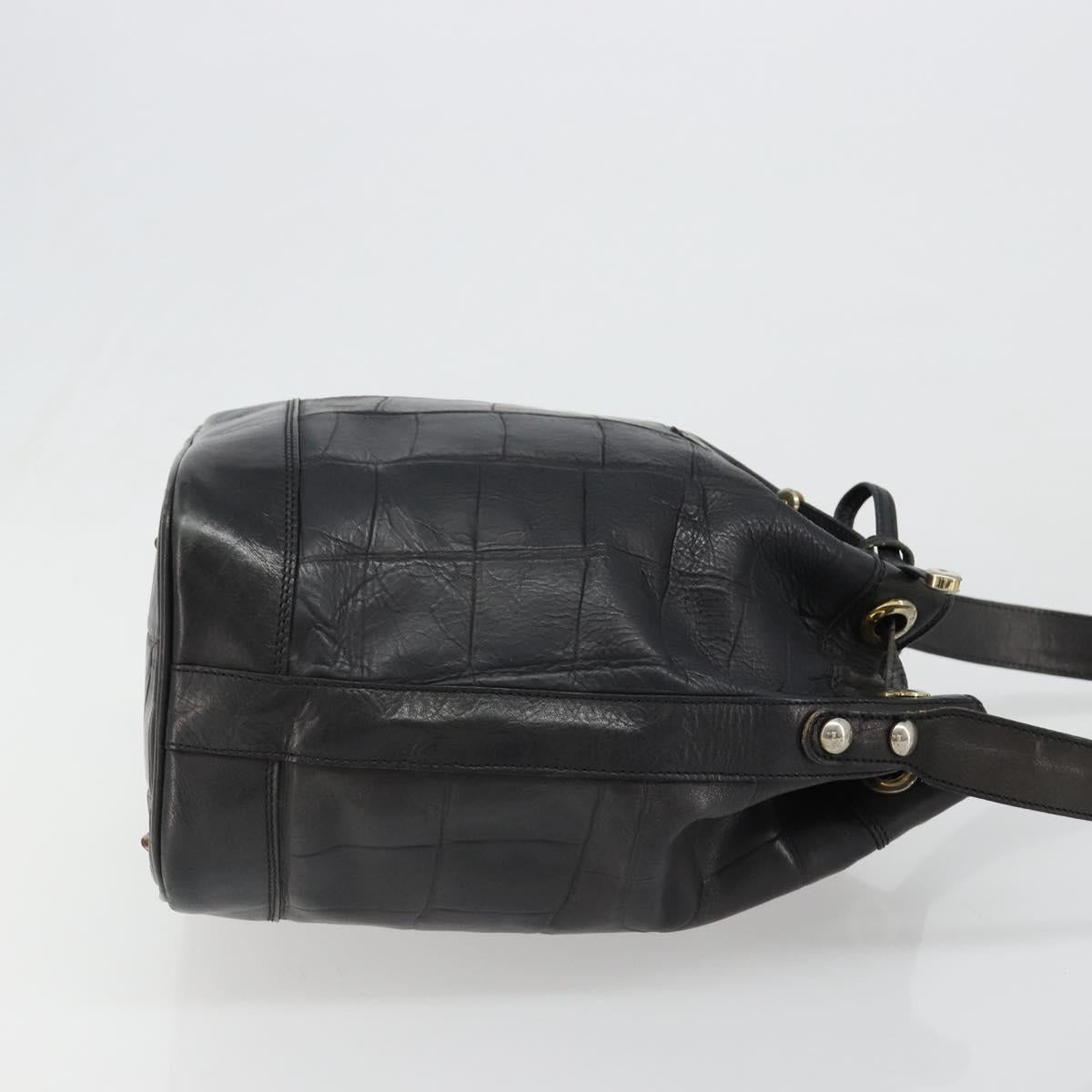 CELINE Purse Shoulder Bag Leather Black Gold Auth 187182