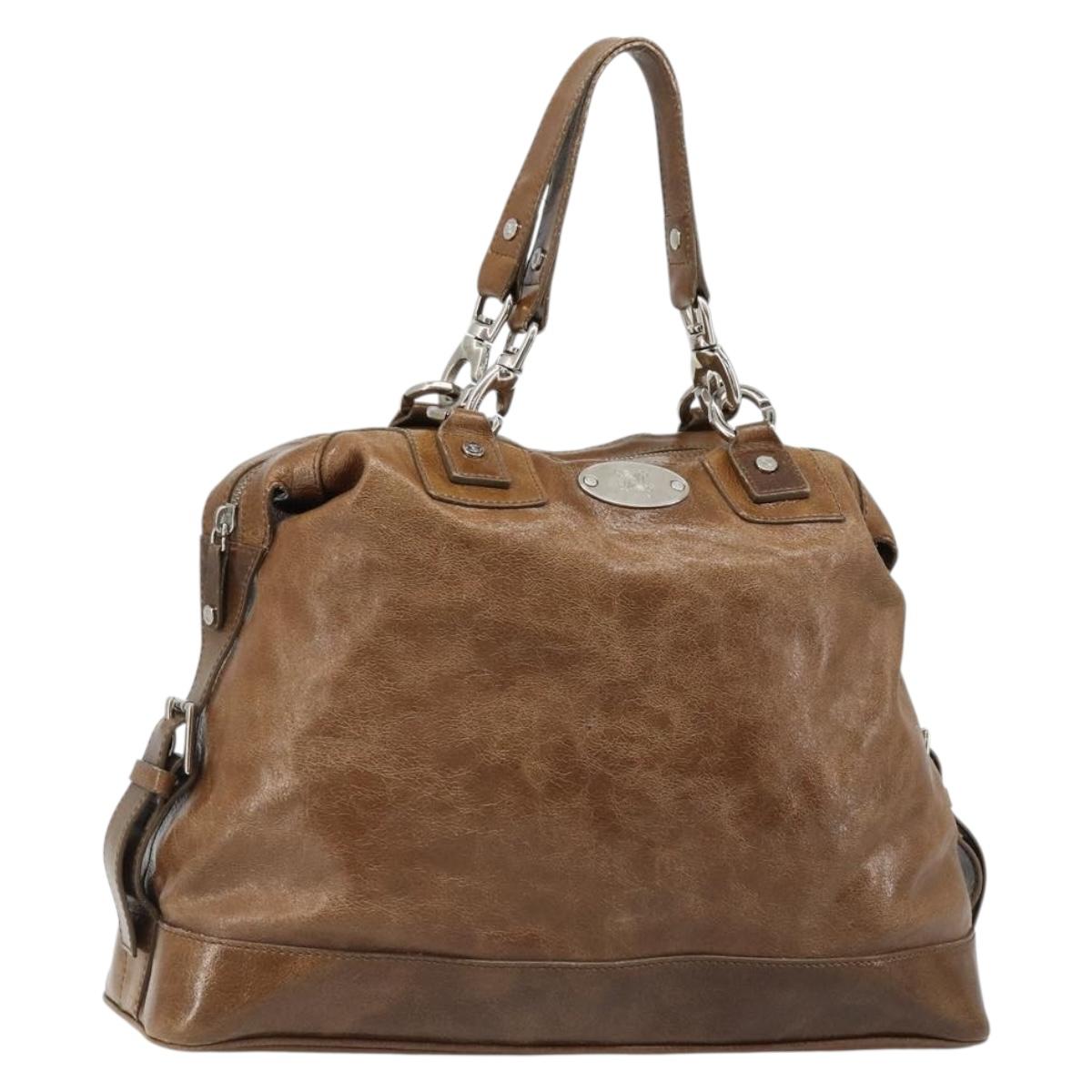 CELINE Hand Bag Leather Brown Silver Auth 187184A