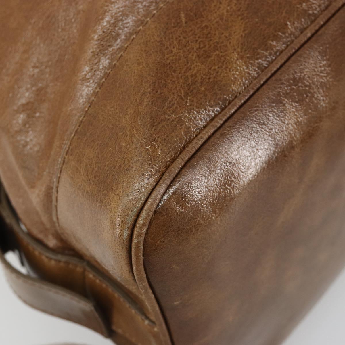CELINE Hand Bag Leather Brown Silver Auth 187184A