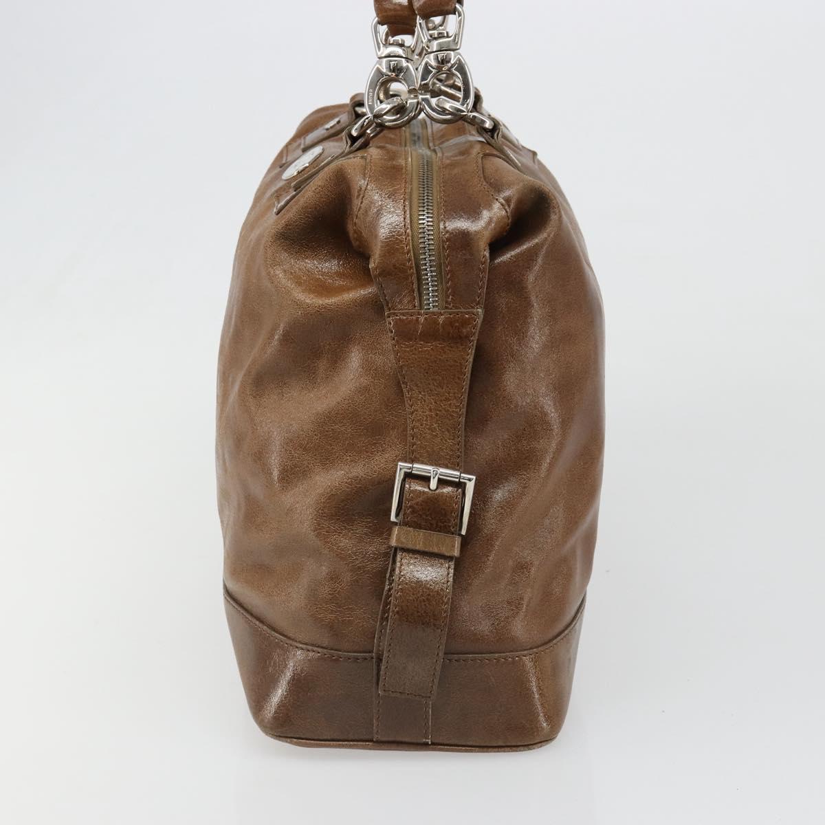 CELINE Hand Bag Leather Brown Silver Auth 187184A