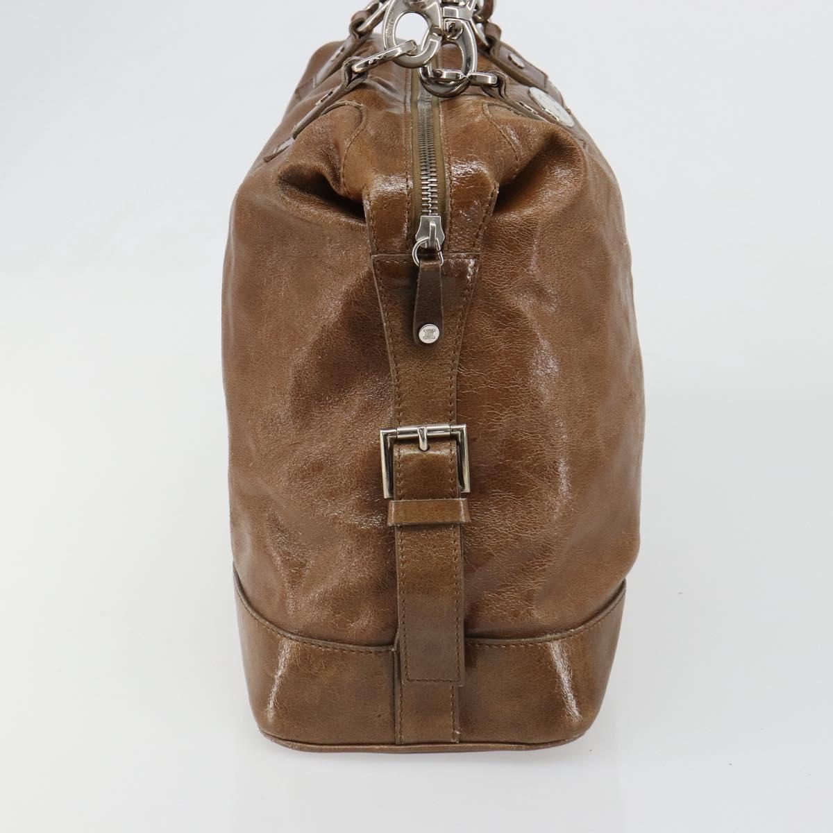 CELINE Hand Bag Leather Brown Silver Auth 187184A