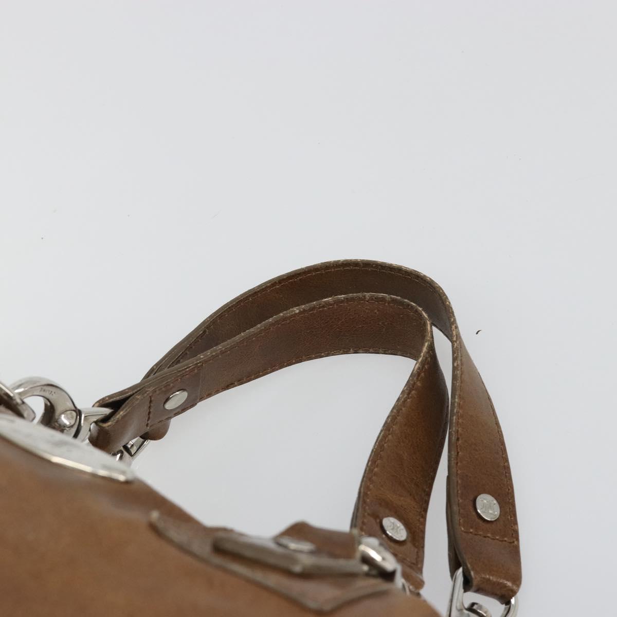 CELINE Hand Bag Leather Brown Silver Auth 187184A