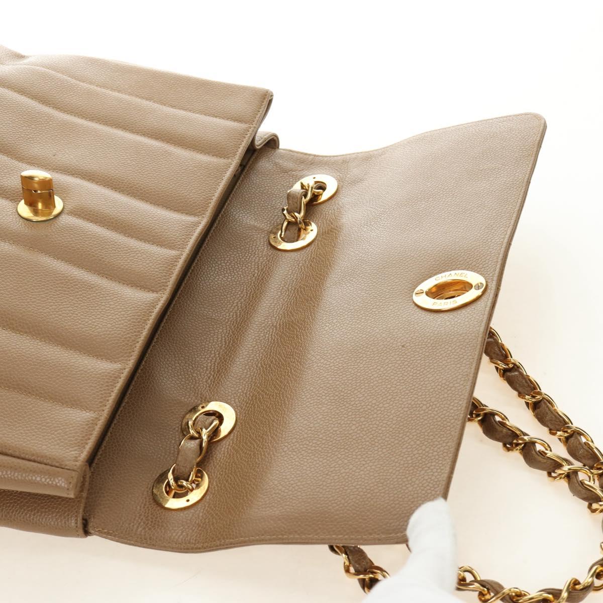 CHANEL Mademoiselle Chain Shoulder Bag Caviar Skin Brown Gold CC Auth 187186SAV