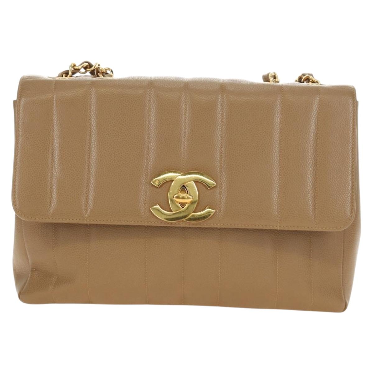 CHANEL Mademoiselle Chain Shoulder Bag Caviar Skin Brown Gold CC Auth 187186SAV
