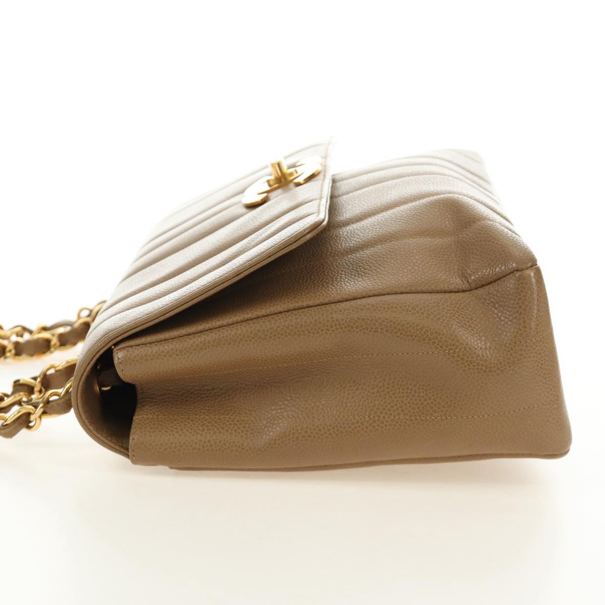 CHANEL Mademoiselle Chain Shoulder Bag Caviar Skin Brown Gold CC Auth 187186SAV
