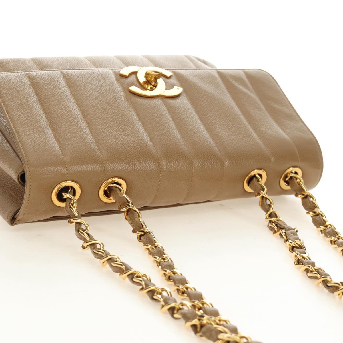 CHANEL Mademoiselle Chain Shoulder Bag Caviar Skin Brown Gold CC Auth 187186SAV