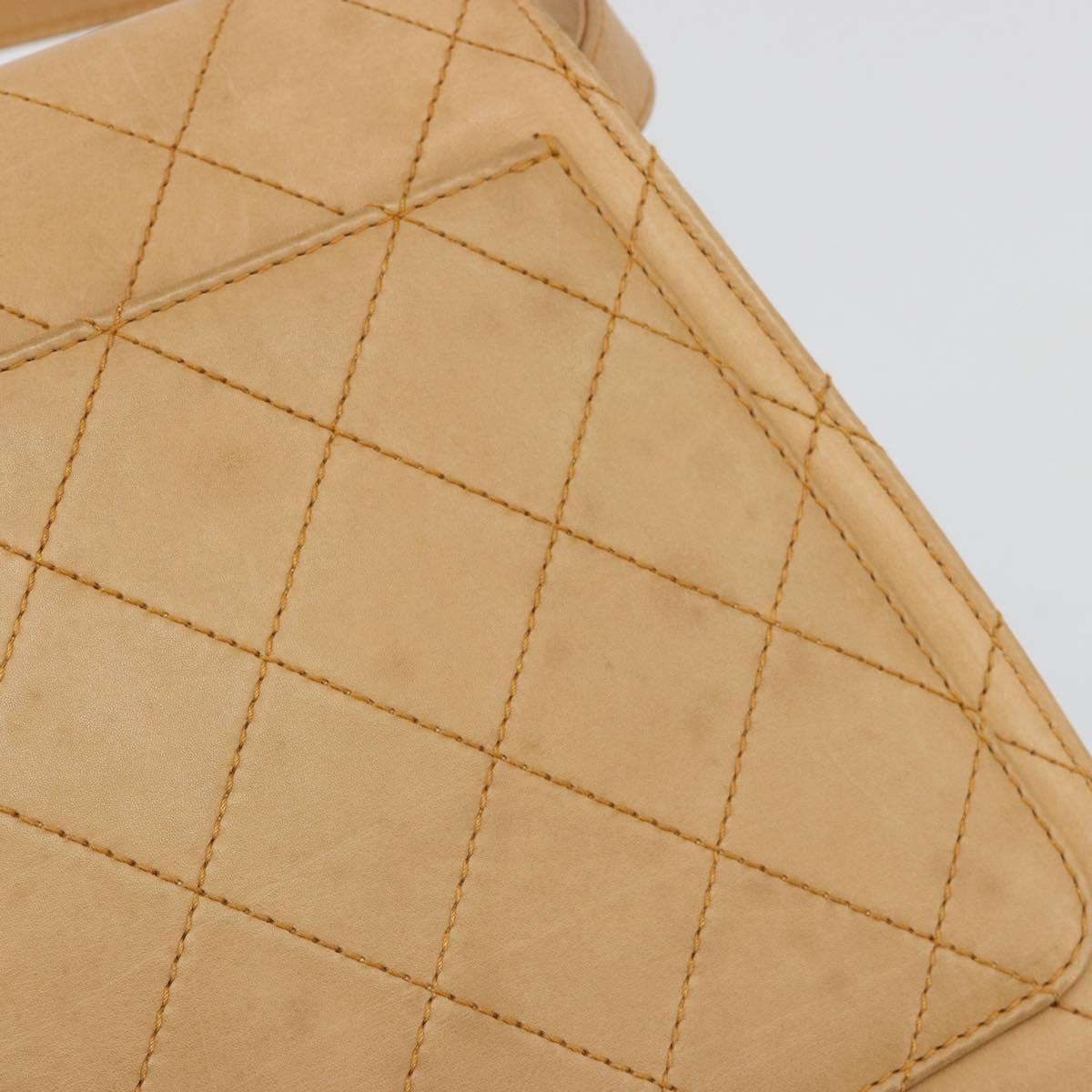 CHANEL Matelasse Shoulder Bag Lamb Skin Beige Gold CC Auth 187187