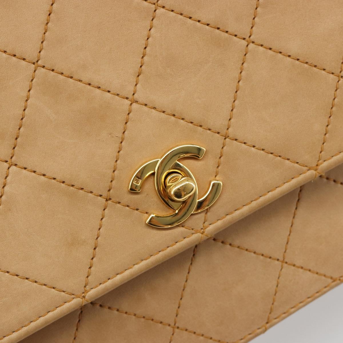 CHANEL Matelasse Shoulder Bag Lamb Skin Beige Gold CC Auth 187187