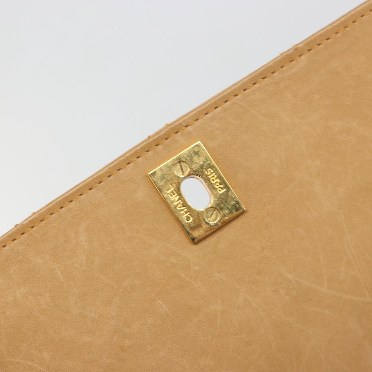 CHANEL Matelasse Shoulder Bag Lamb Skin Beige Gold CC Auth 187187