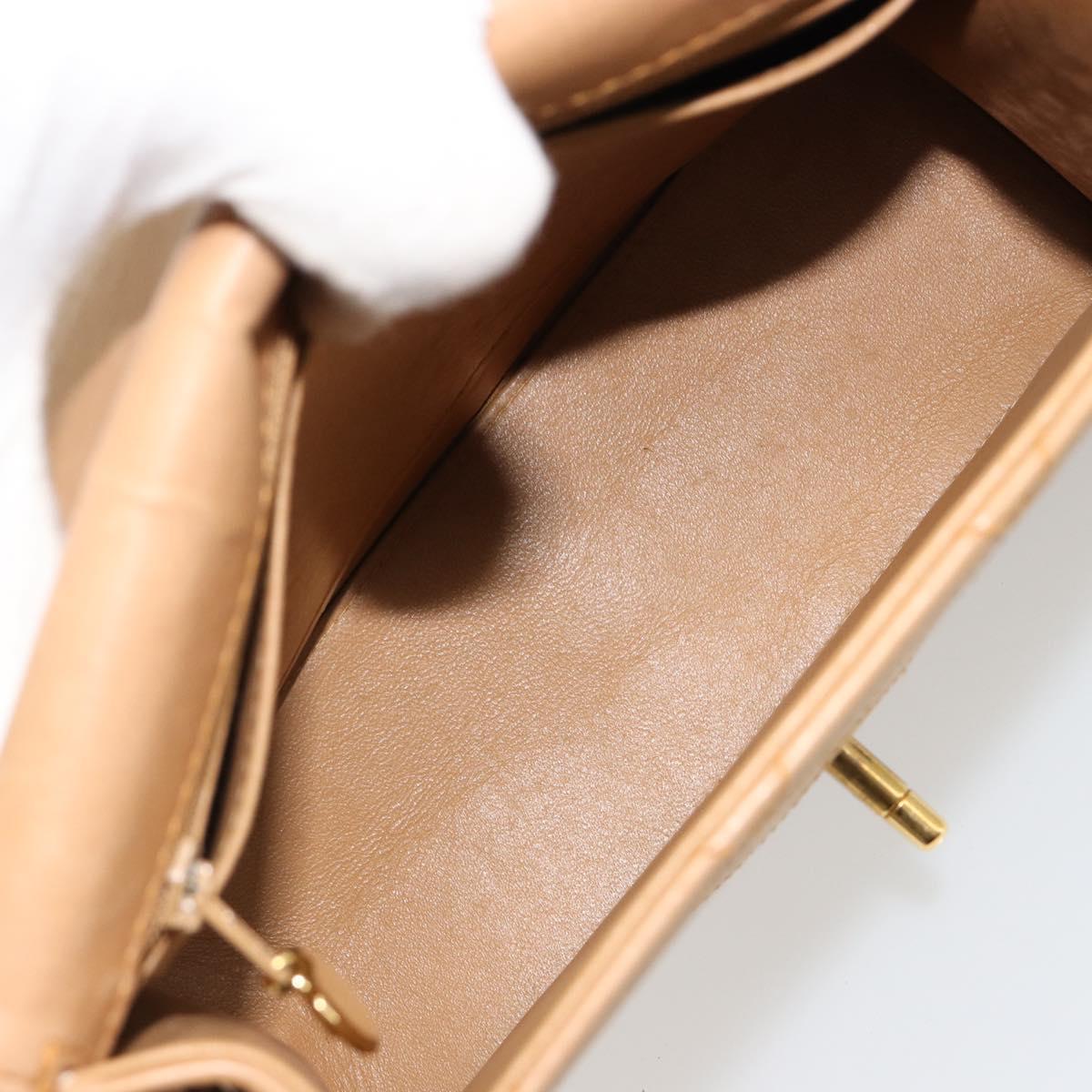 CHANEL Matelasse Shoulder Bag Lamb Skin Beige Gold CC Auth 187187