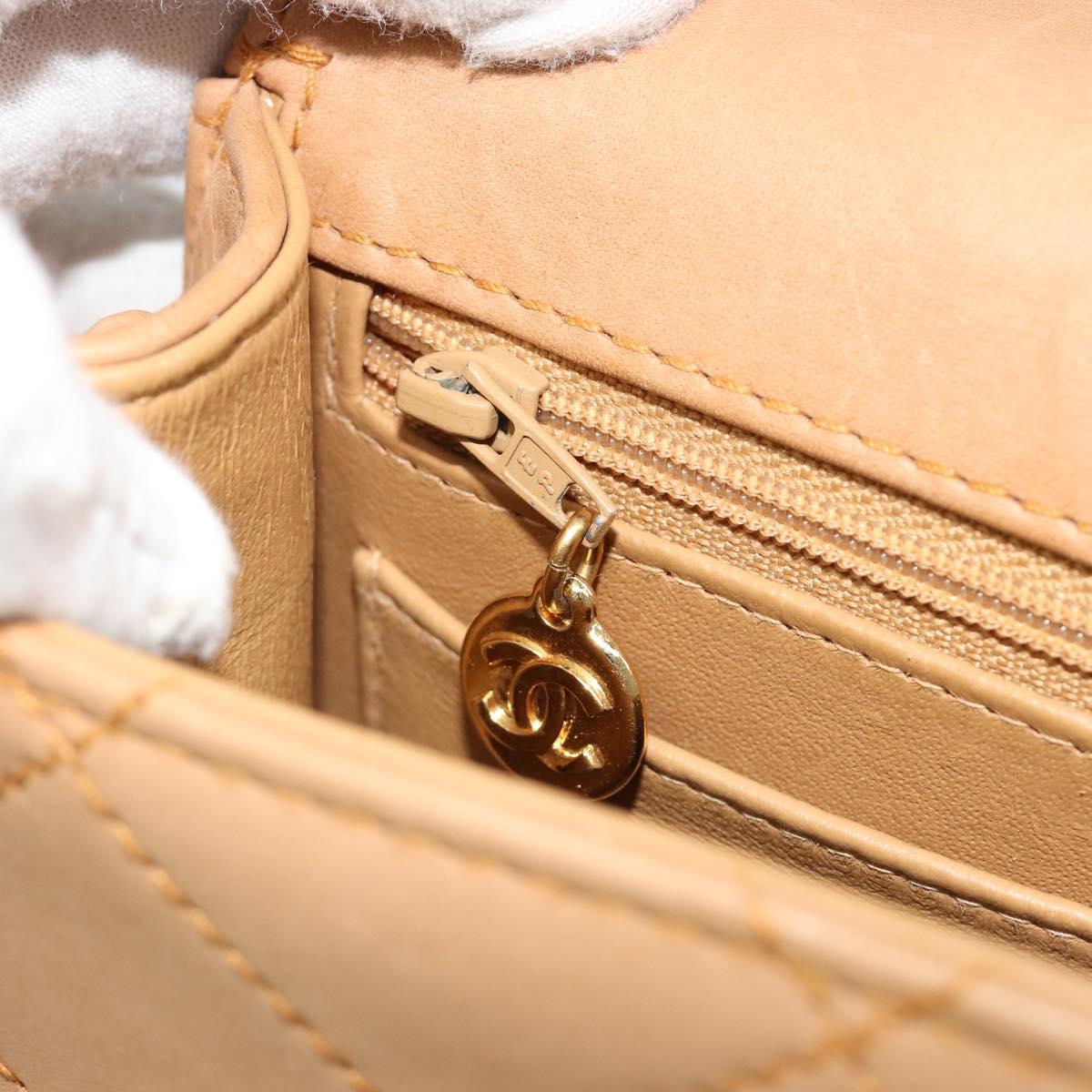 CHANEL Matelasse Shoulder Bag Lamb Skin Beige Gold CC Auth 187187