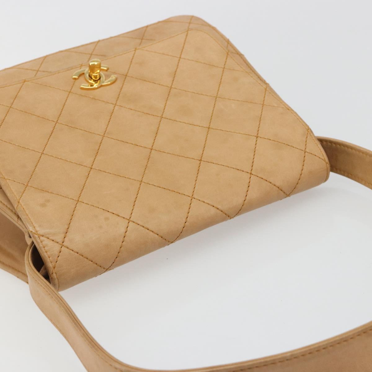 CHANEL Matelasse Shoulder Bag Lamb Skin Beige Gold CC Auth 187187