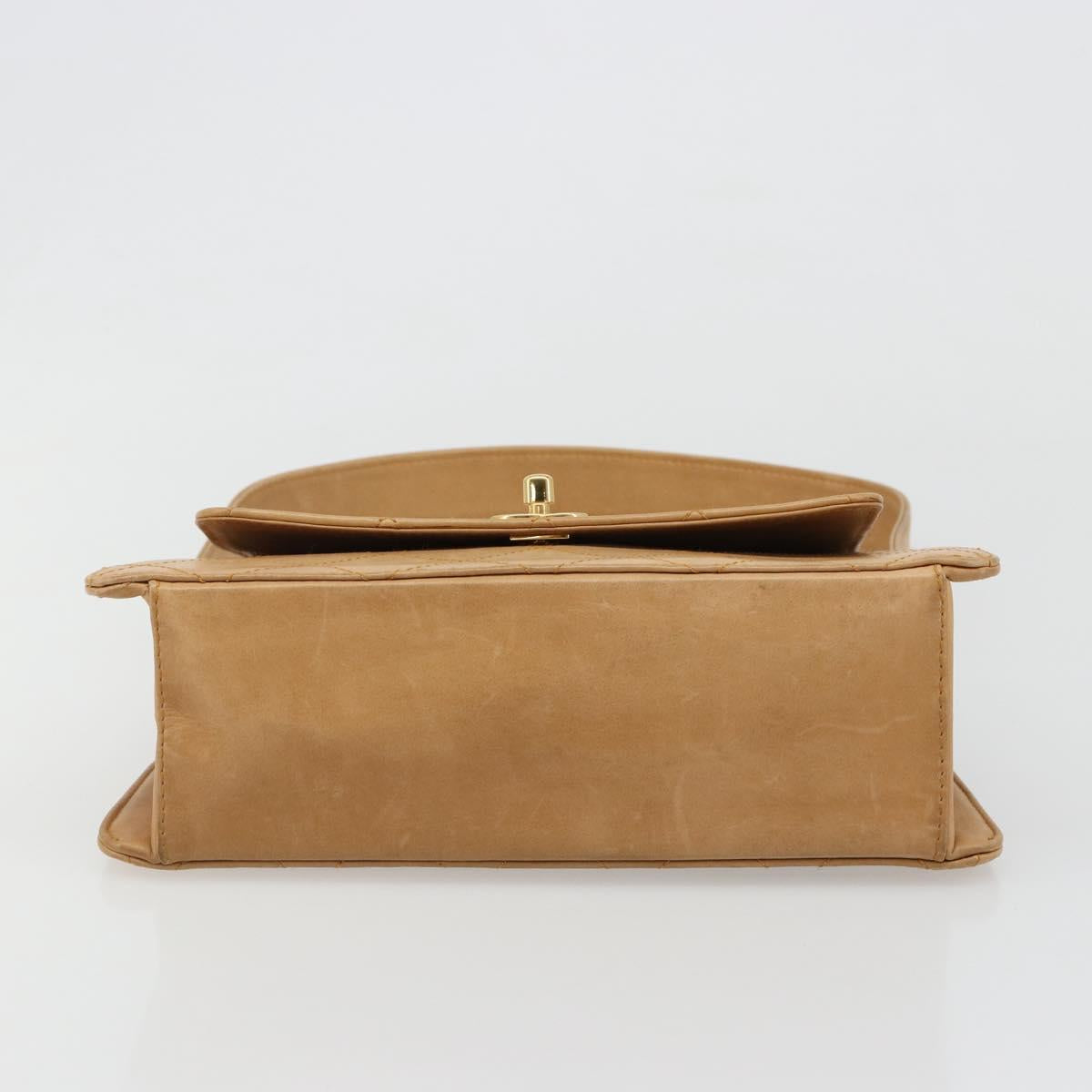 CHANEL Matelasse Shoulder Bag Lamb Skin Beige Gold CC Auth 187187