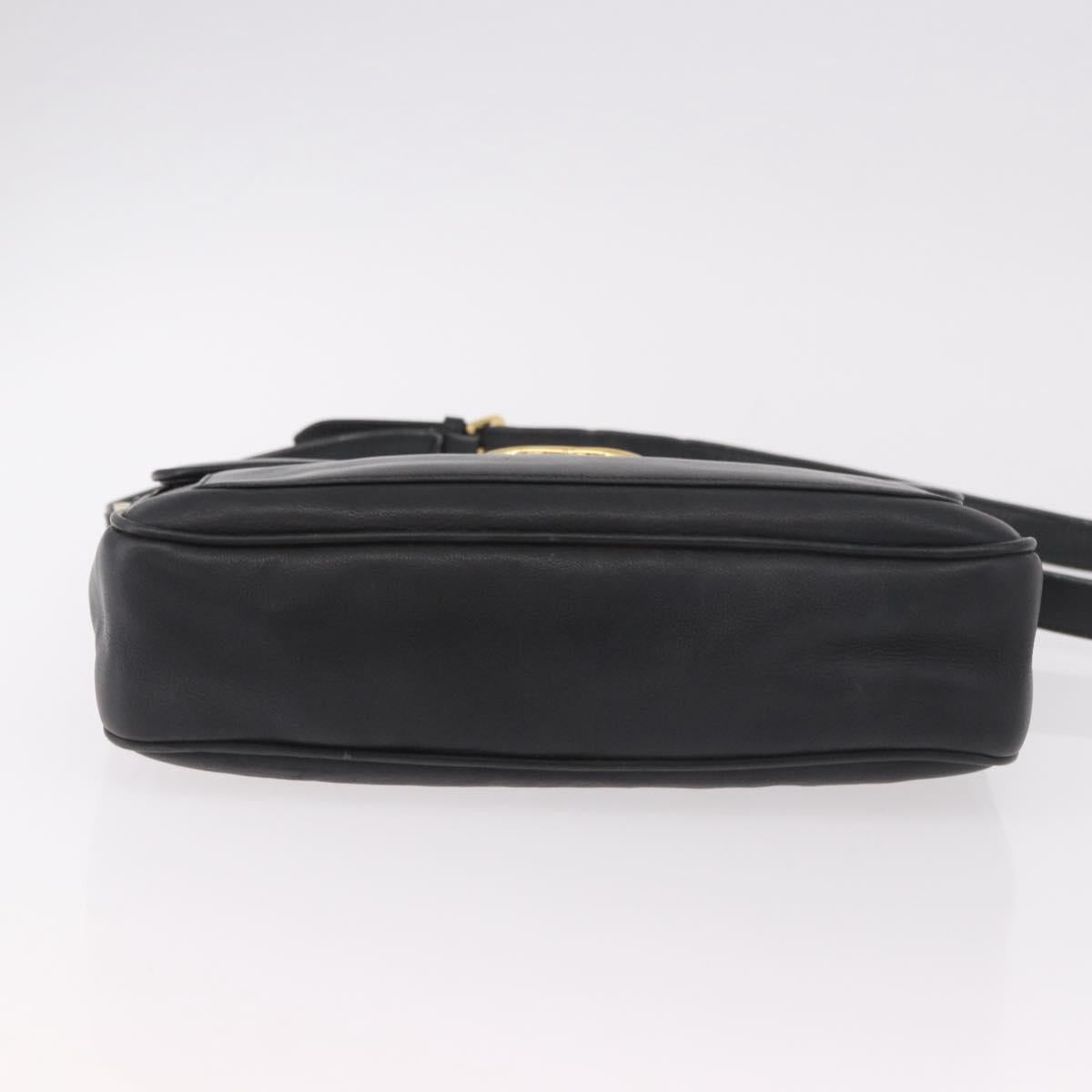 GUCCI Shoulder Bag Leather 2way Black Gold Auth 187188