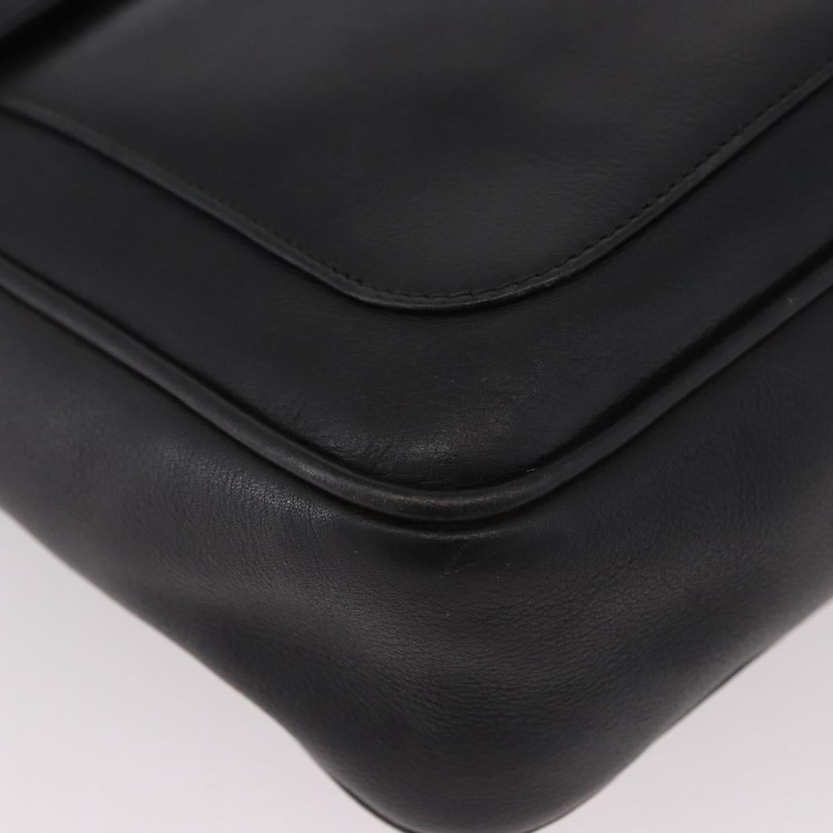 GUCCI Shoulder Bag Leather 2way Black Gold Auth 187188