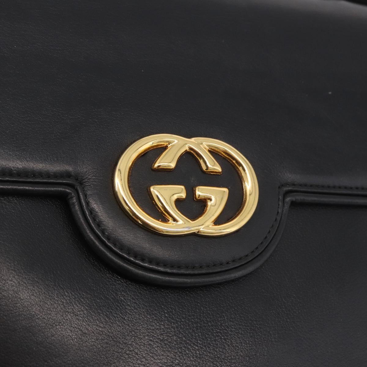 GUCCI Shoulder Bag Leather 2way Black Gold Auth 187188
