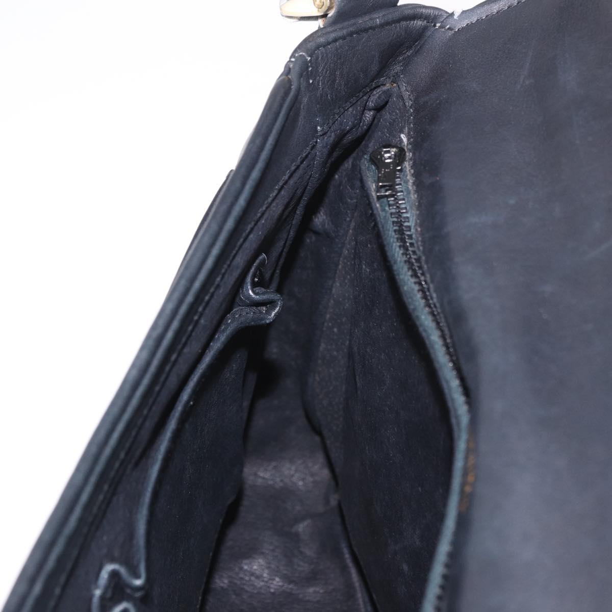 GUCCI Shoulder Bag Leather 2way Black Gold Auth 187188