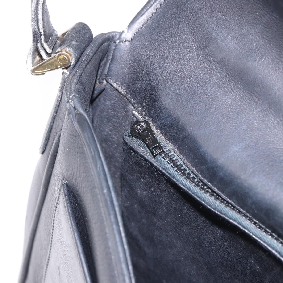 GUCCI Shoulder Bag Leather 2way Black Gold Auth 187188