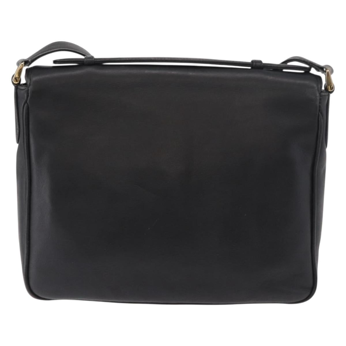 GUCCI Shoulder Bag Leather 2way Black Gold Auth 187188