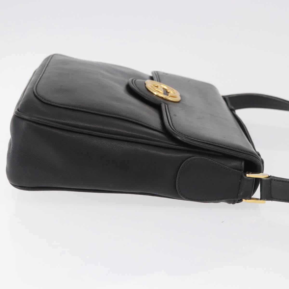 GUCCI Shoulder Bag Leather 2way Black Gold Auth 187188