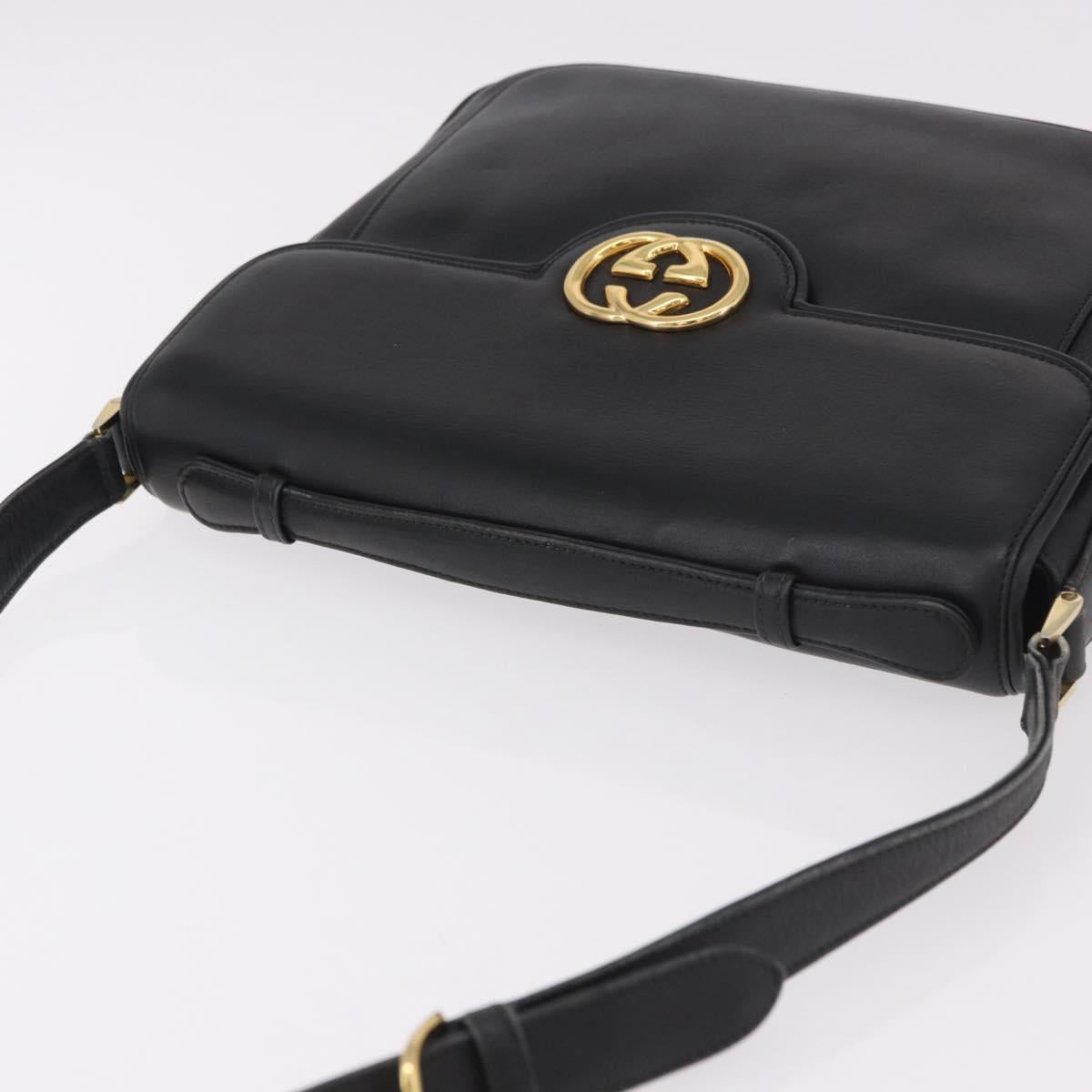 GUCCI Shoulder Bag Leather 2way Black Gold Auth 187188
